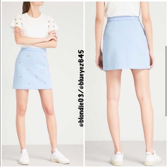 Maje “Jizie” Sky blue bee Embellished crepe mini skirt 1/US S - Picture 4 of 7
